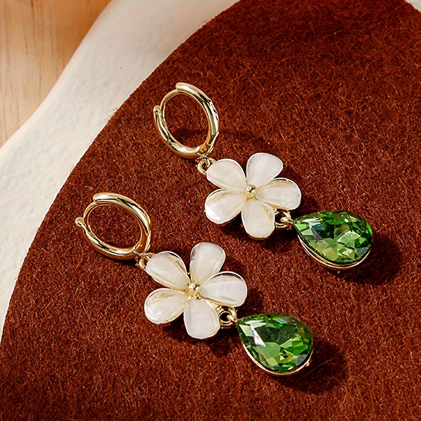Green Teardrop Flower Earrings - Prevent Falling Off